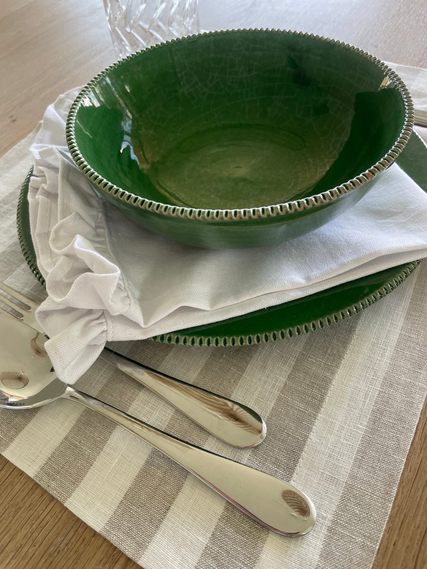 Striped linen placemat beige