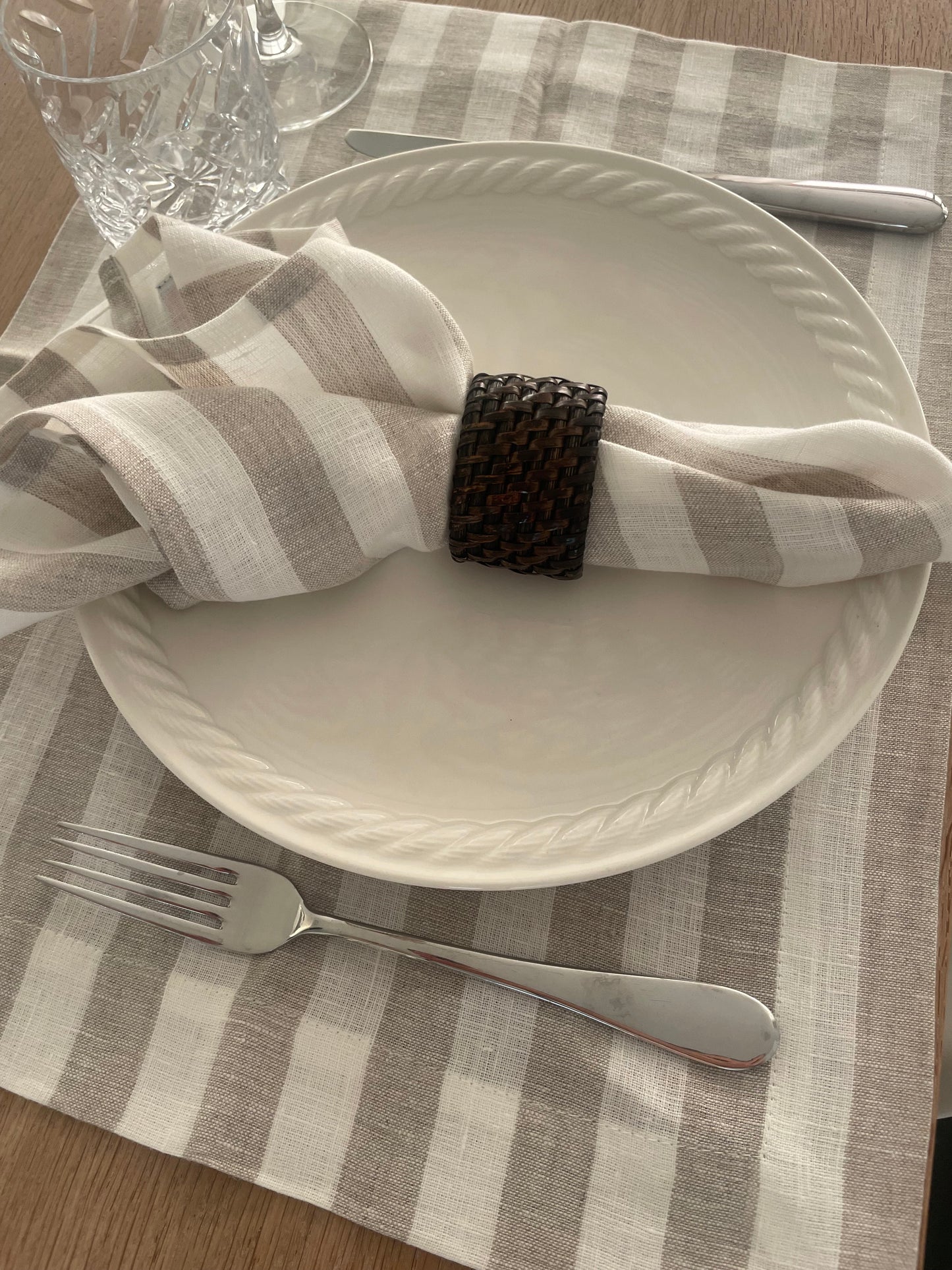 Striped linen napkin beige/white