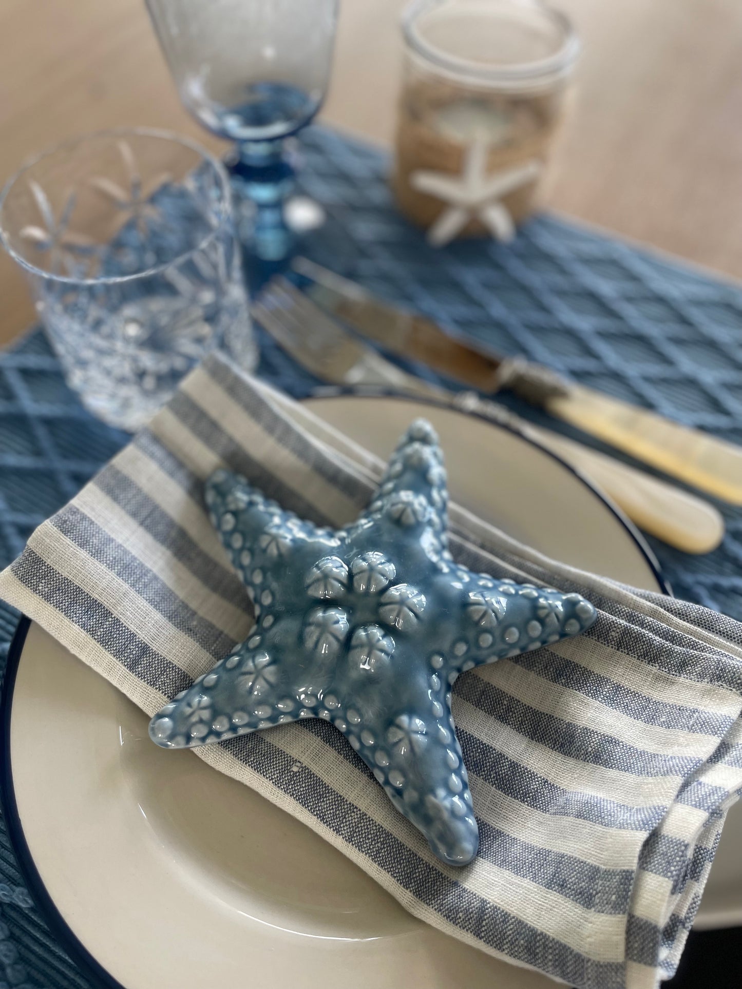 Striped linen napkin blue/white